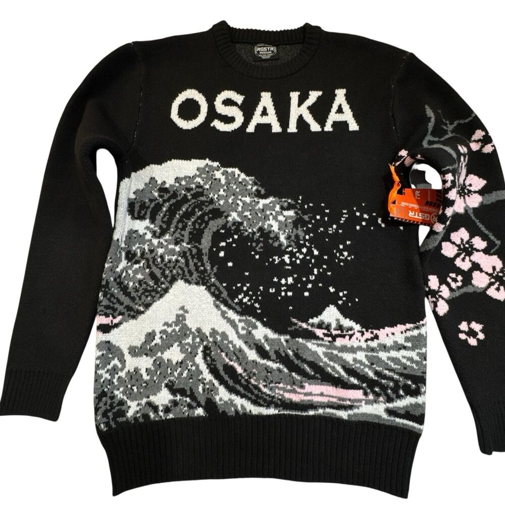 RGSTR Osaka Wave Graphic Knit Streetwear Artwear Minimal Sweater NWT